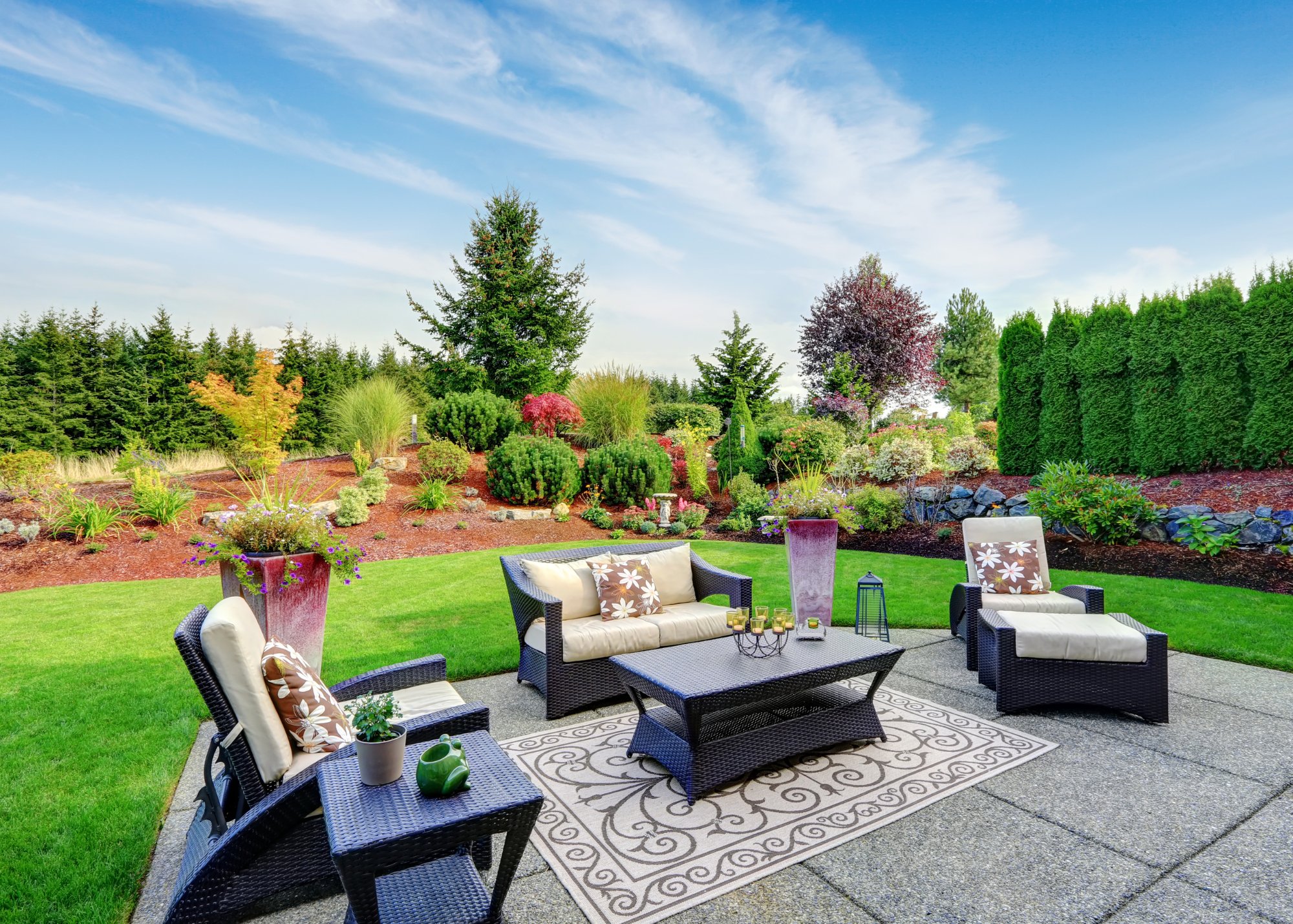 Luxury backyard with pool and landscaping